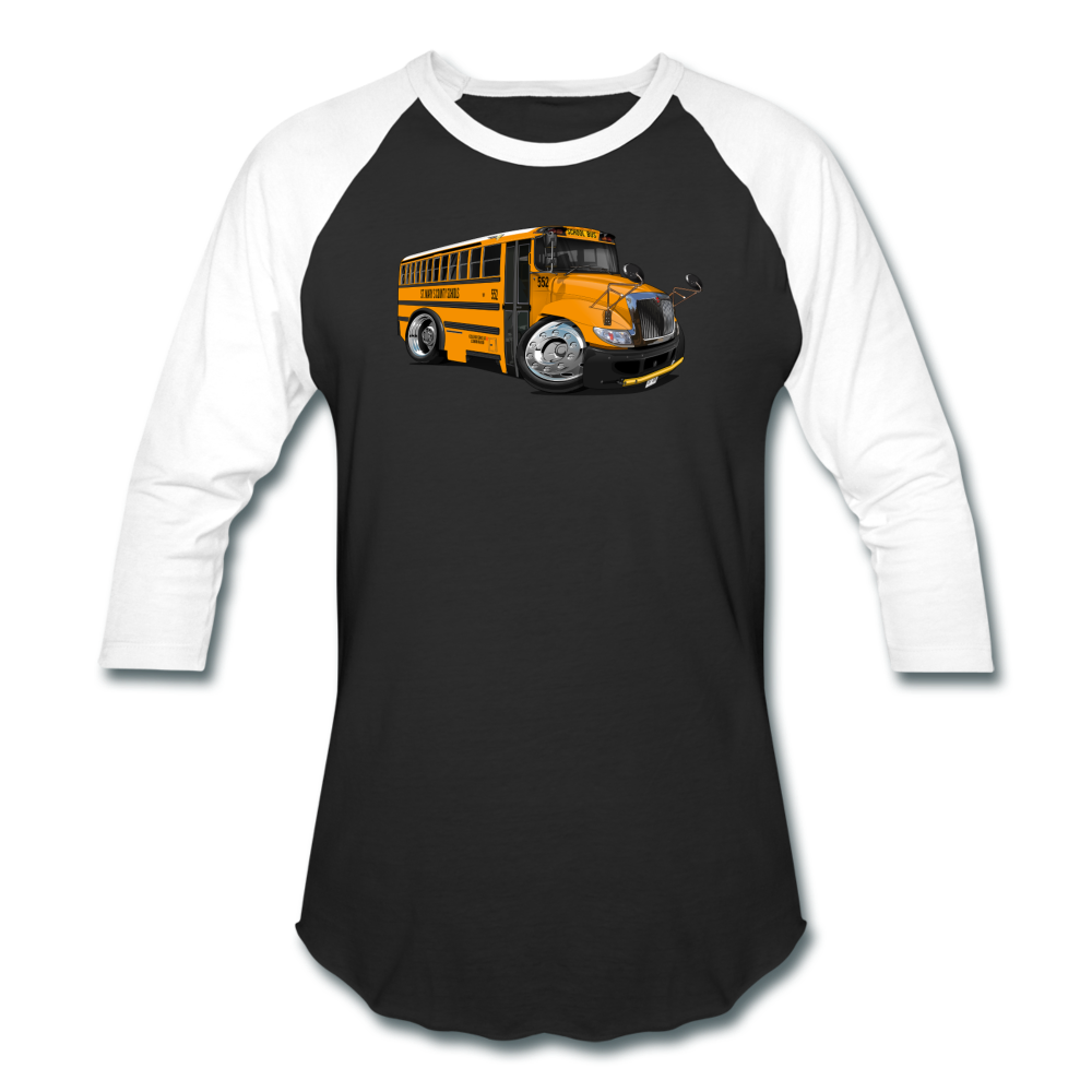2017 International School Bus Car Art Baseball T-Shirt - black/white