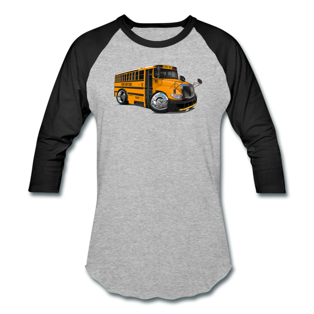 2017 International School Bus Car Art Baseball T-Shirt - heather gray/black