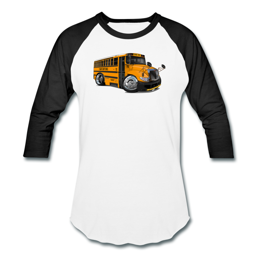 2017 International School Bus Car Art Baseball T-Shirt - white/black