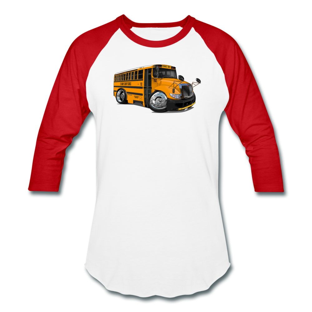 2017 International School Bus Car Art Baseball T-Shirt - white/red
