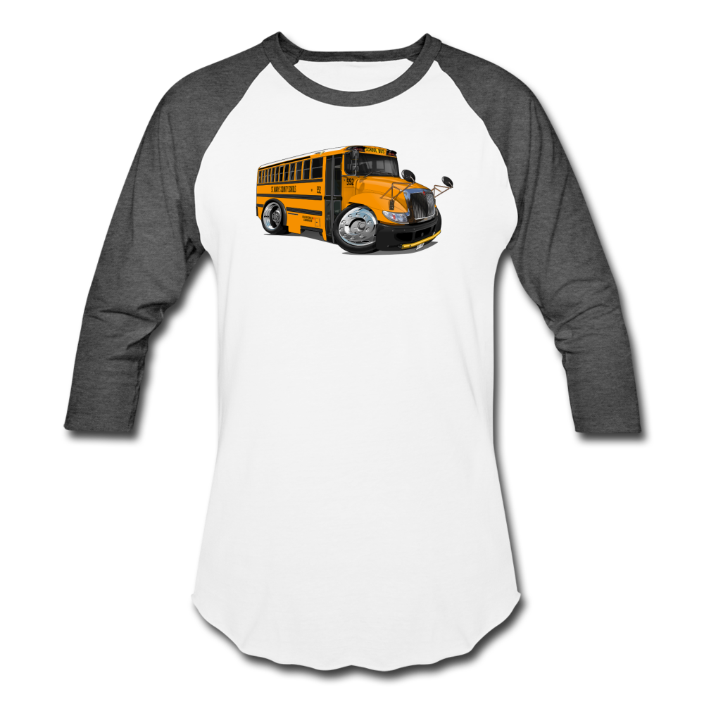 2017 International School Bus Car Art Baseball T-Shirt - white/charcoal