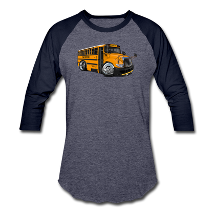 2017 International School Bus Car Art Baseball T-Shirt - heather blue/navy