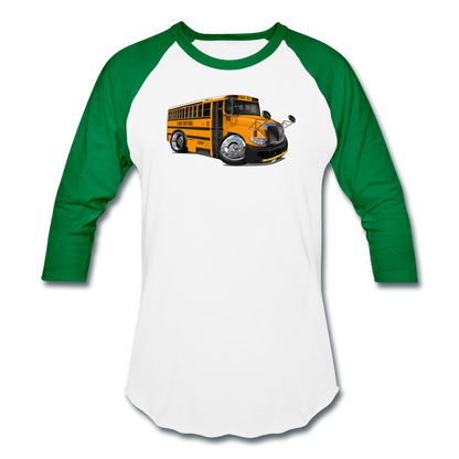 2017 International School Bus Car Art Baseball T-Shirt - white/kelly green