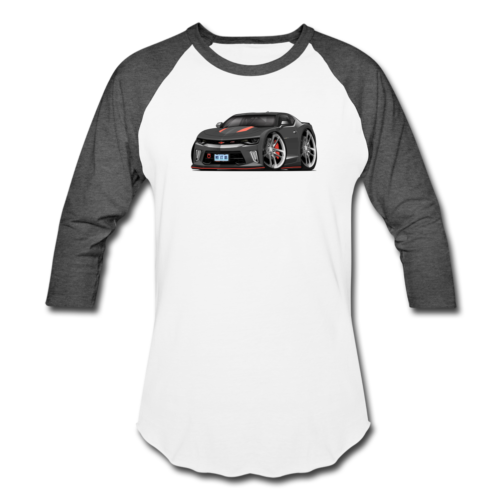 2017 Chevrolet Camaro RS 50th Anniversary Edition Car Art Baseball T-Shirt - white/charcoal