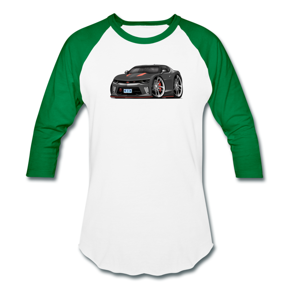 2017 Chevrolet Camaro RS 50th Anniversary Edition Car Art Baseball T-Shirt - white/kelly green