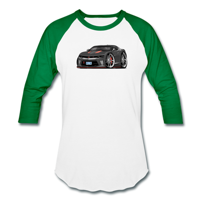 2017 Chevrolet Camaro RS 50th Anniversary Edition Car Art Baseball T-Shirt - white/kelly green