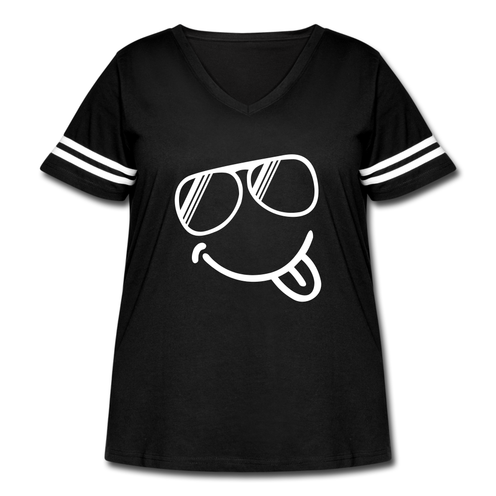 Sunglasses Emoji Women's Curvy Vintage Sport T-Shirt - black/white