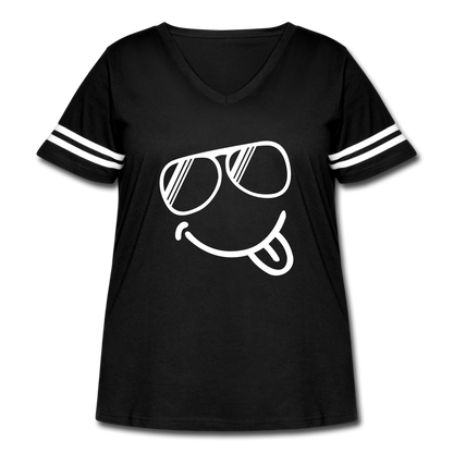 Sunglasses Emoji Women's Curvy Vintage Sport T-Shirt - black/white