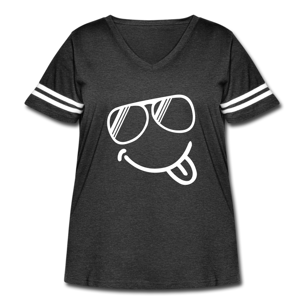 Sunglasses Emoji Women's Curvy Vintage Sport T-Shirt - vintage smoke/white