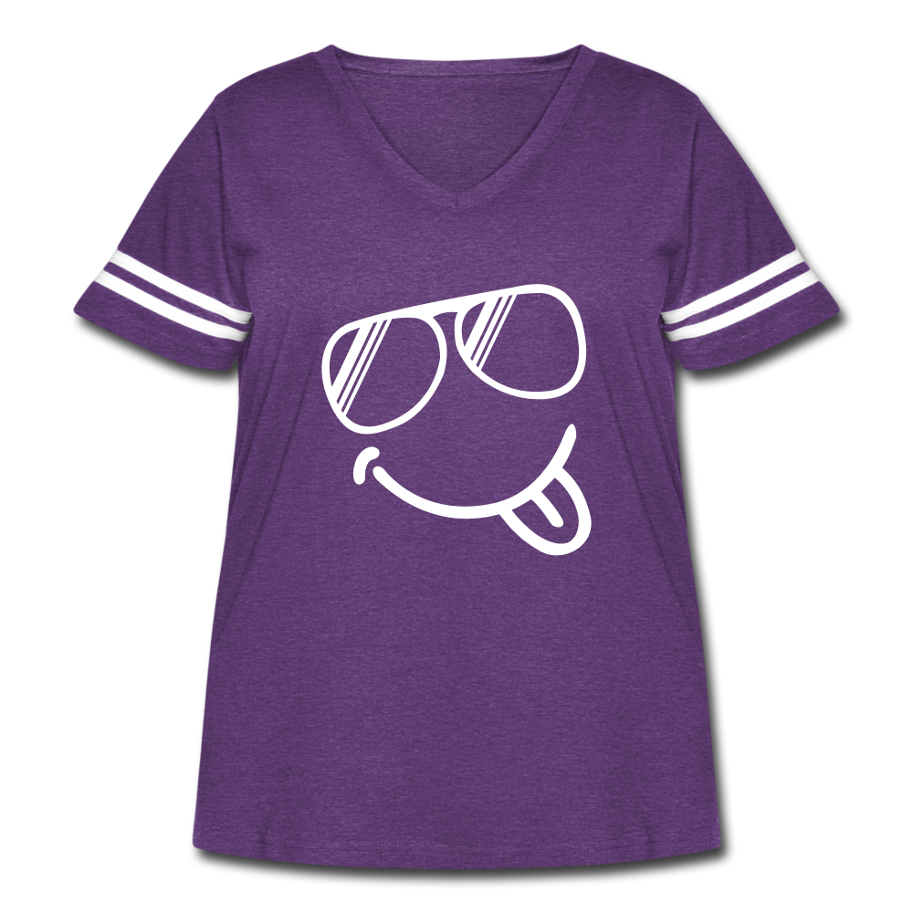 Sunglasses Emoji Women's Curvy Vintage Sport T-Shirt - vintage purple/white