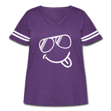Sunglasses Emoji Women's Curvy Vintage Sport T-Shirt - vintage purple/white