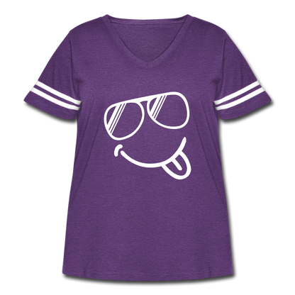 Sunglasses Emoji Women's Curvy Vintage Sport T-Shirt - vintage purple/white