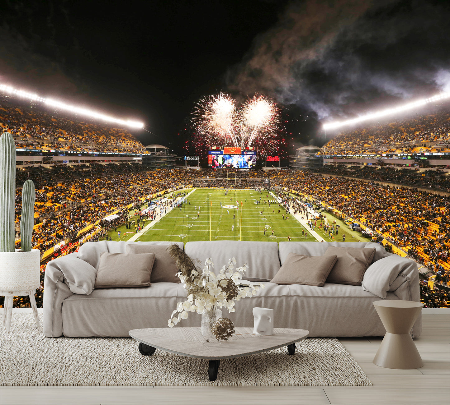 Heinz Field Football Stadium Steelers Wallpaper Night Mural living room couch
