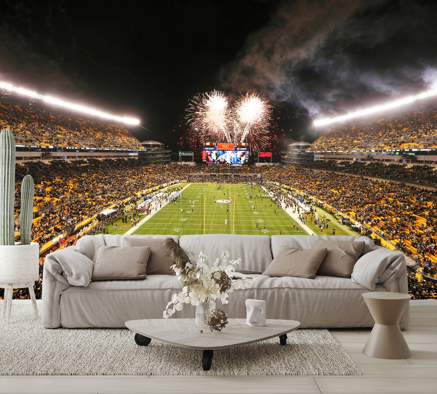 Heinz Field Football Stadium Steelers Wallpaper Night Mural living room couch