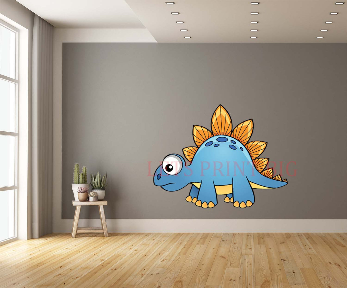Stegosaurus Cartoon Blue and Orange Wall Art Decal