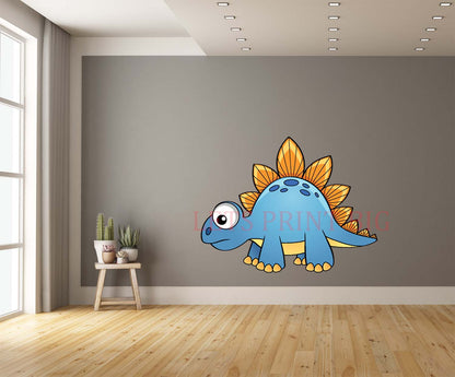 Stegosaurus Cartoon Blue and Orange Wall Art Decal
