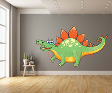 Stegosaurus Cartoon Green and Orange Wall Art Decal
