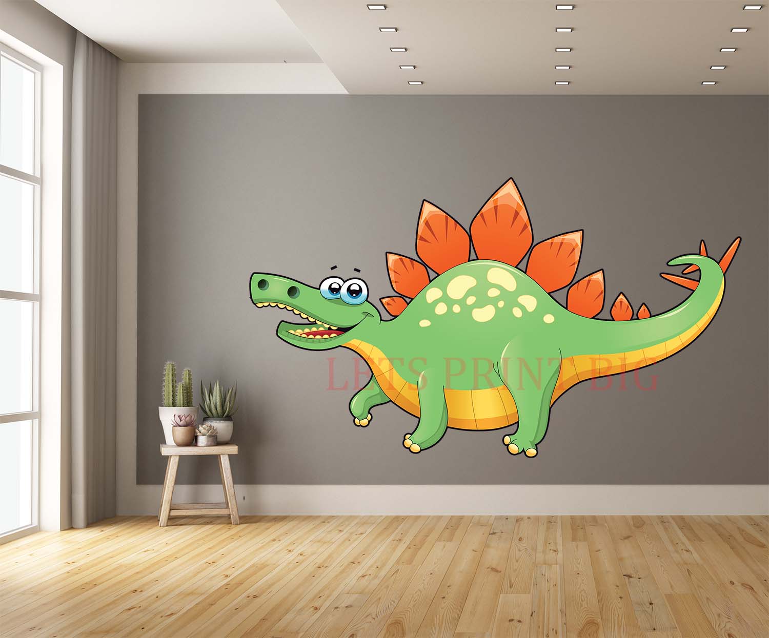 Stegosaurus Cartoon Green and Orange Wall Art Decal