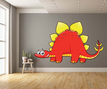 Stegosaurus Cartoon Red and Yellow Wall Art Decal