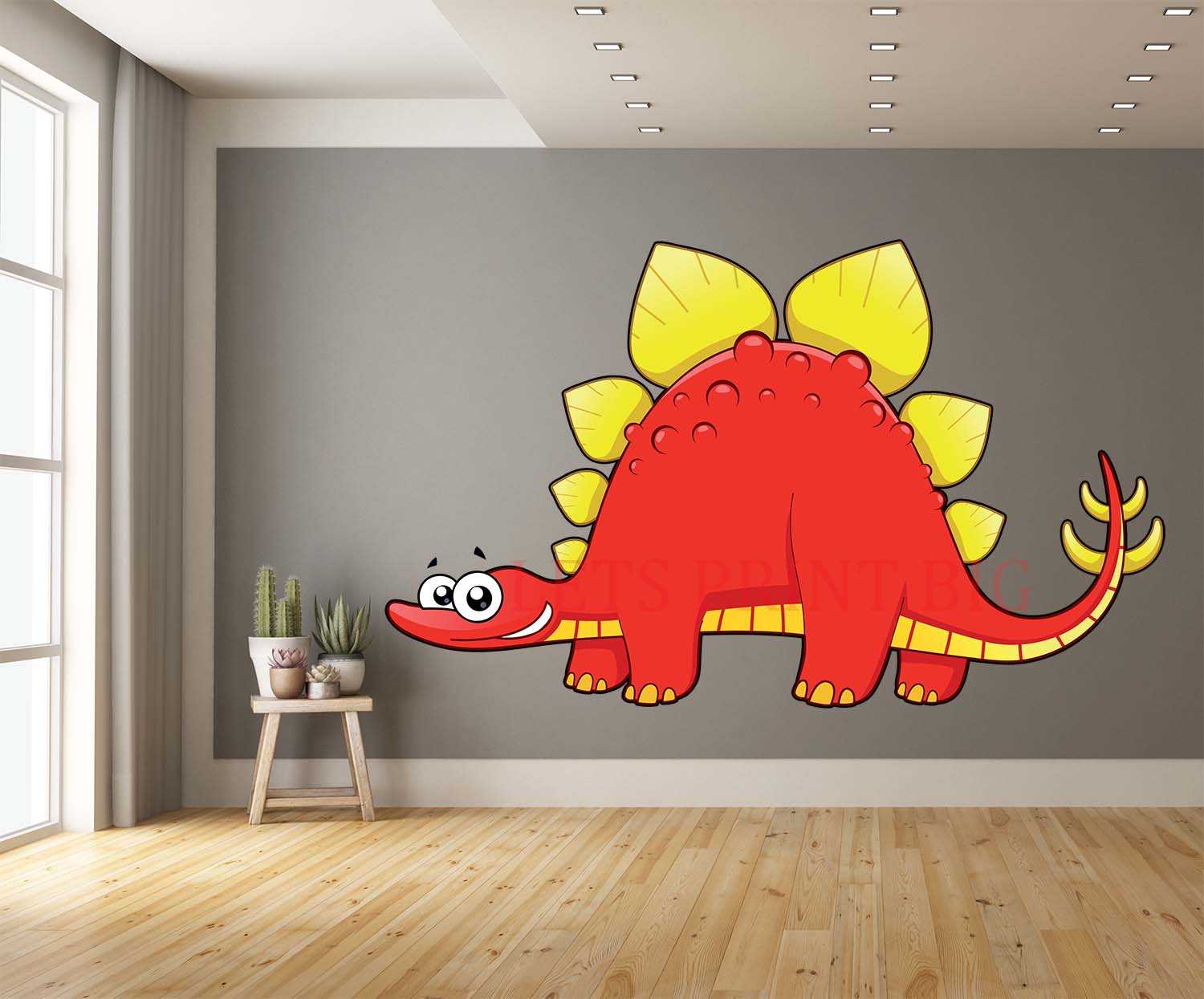 Stegosaurus Cartoon Red and Yellow Wall Art Decal