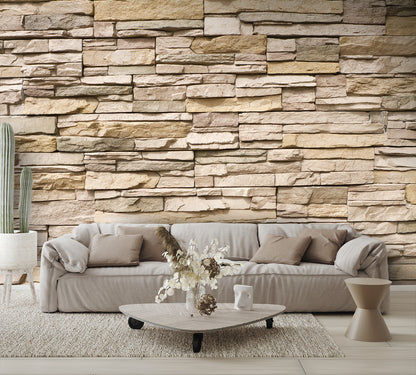 Designed Wallpaper Stacked Stone Wallpaper Wall Mural living room couch