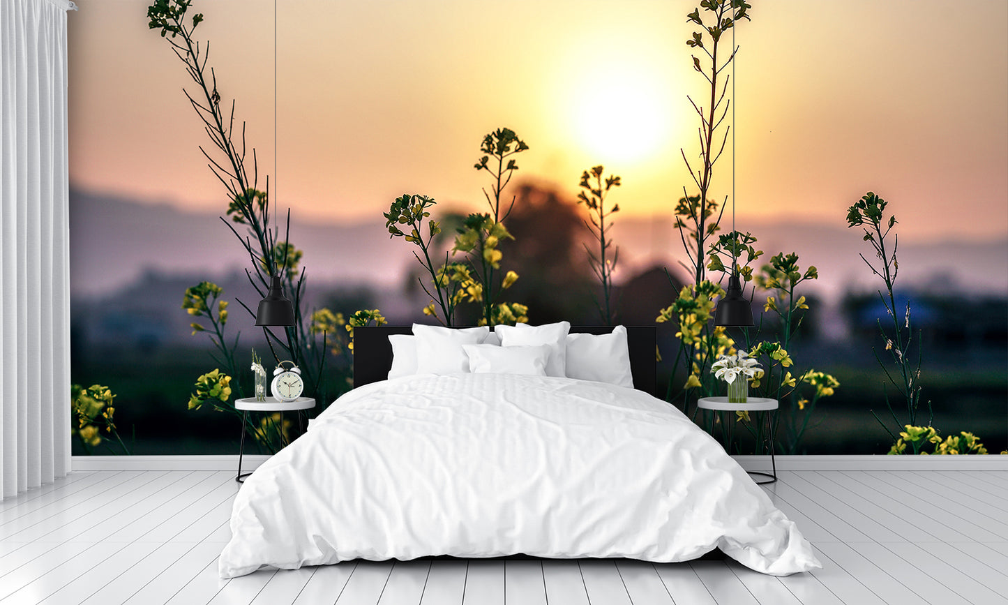 Sunset Flowers Mural Wallpaper
