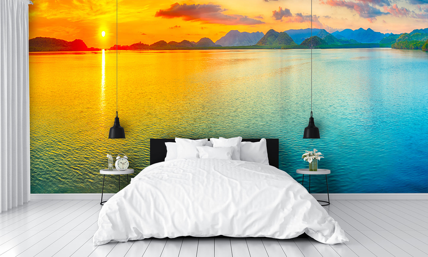Beautiful Wallpaper Sunset on Water Wallpaper Mural bedroom