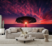 Sunset Over Water Through Tree Custom Designed Wallpaper