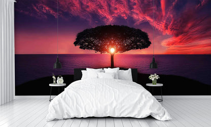 Sunset Over Water Through Tree Custom Designed Wallpaper