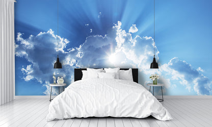Wall Mural Sunlight rays wallpaper Among White Clouds bedroom
