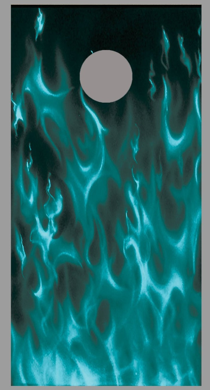 Teal Flames Cornhole Board Decal Wrap