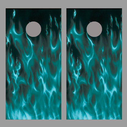 Teal Flames Cornhole Board Decal Wrap