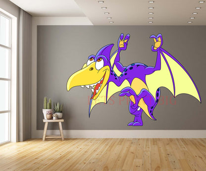 Teradactyl Cartoon Blue and Yellow Wall Art Decal