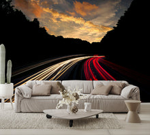 Blurred Traffic Lights with Sunset Mural Wallpaper