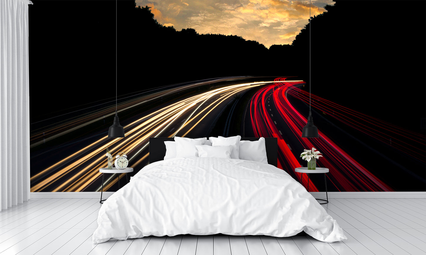 Blurred Traffic Lights with Sunset Mural Wallpaper