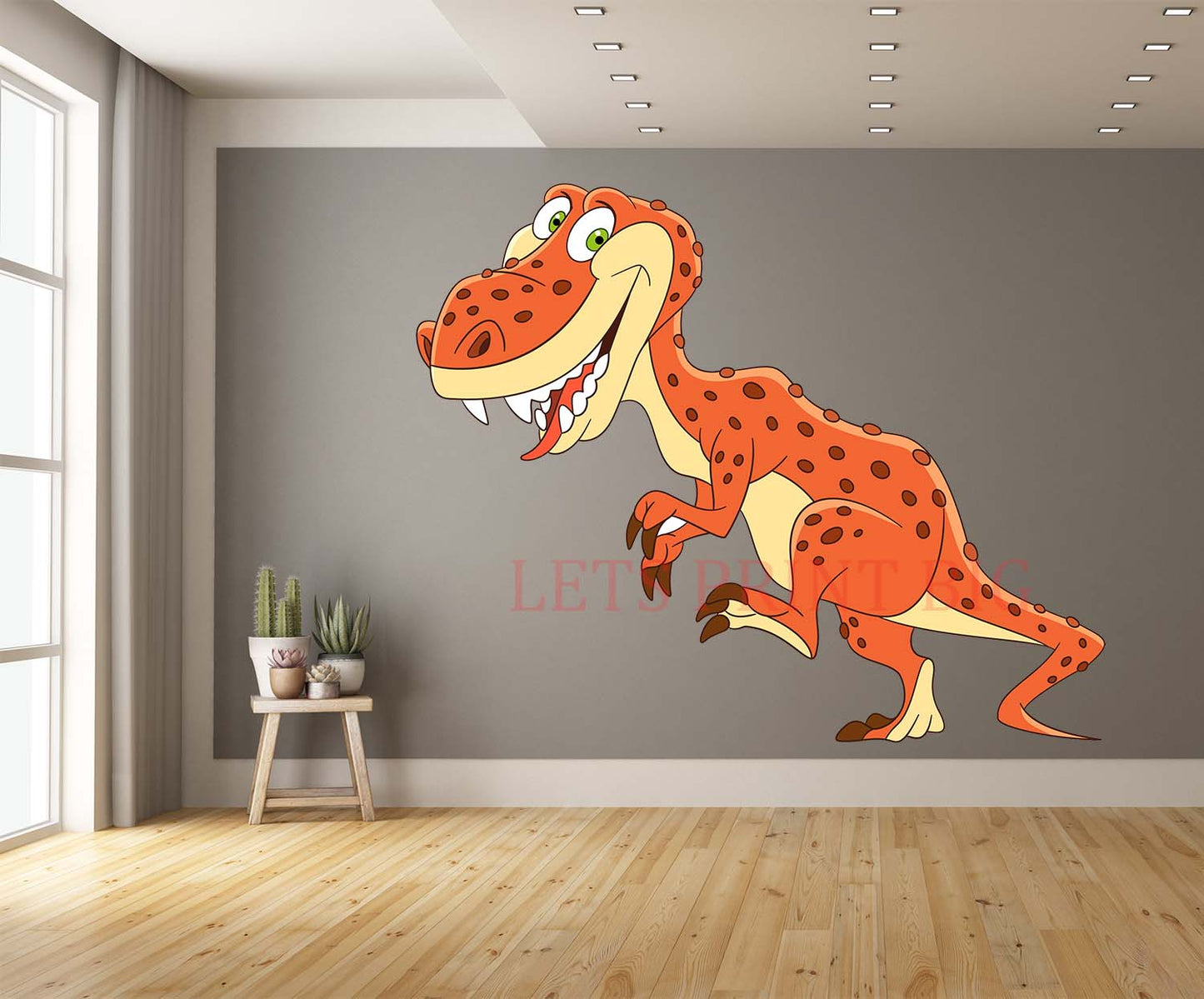 T Rex Cartoon Orange Wall Art Decal