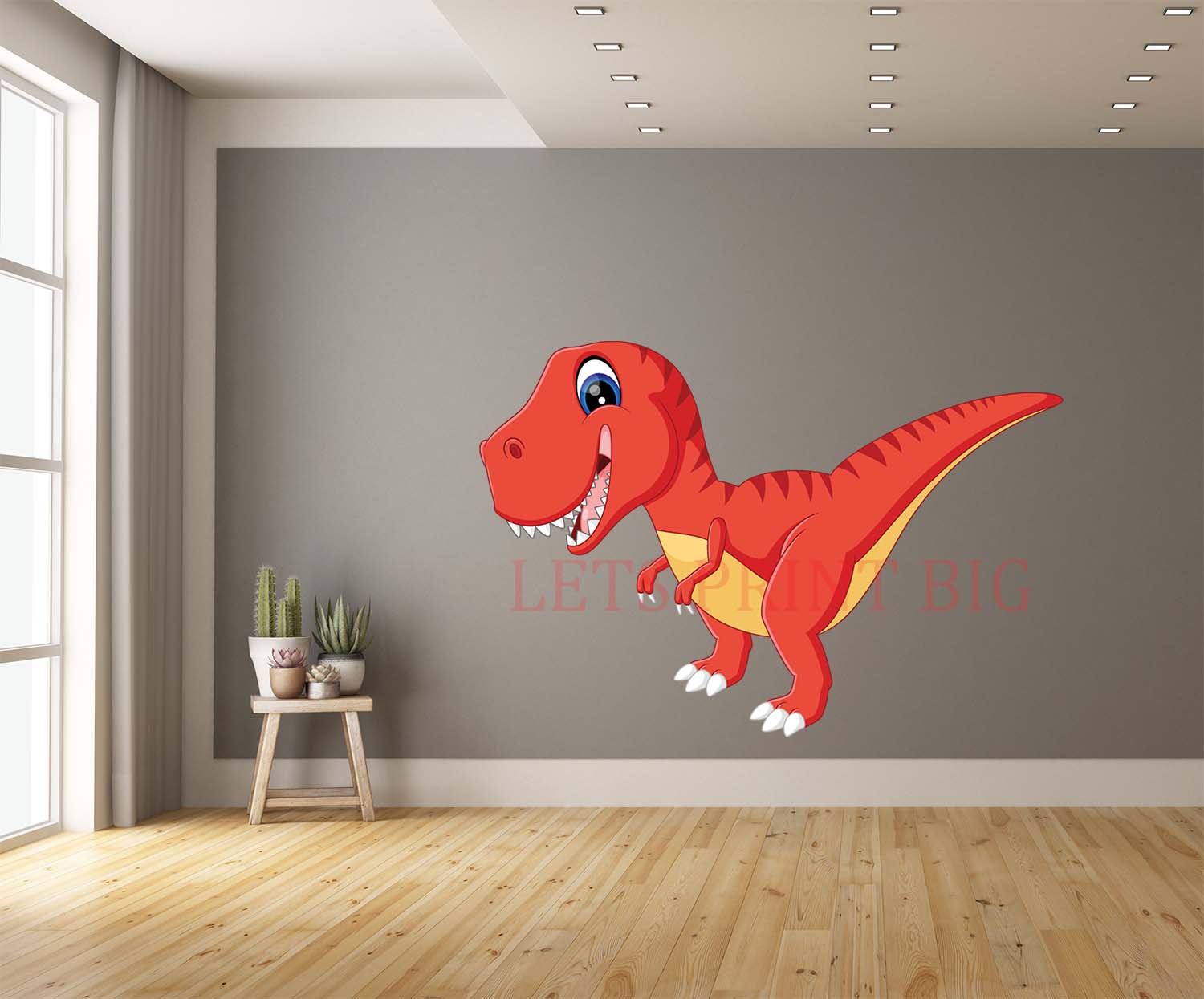 T Rex Cartoon Red Wall Art Decal