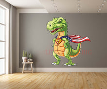 T Rex Cartoon Green With a Cape Wall Art Decal