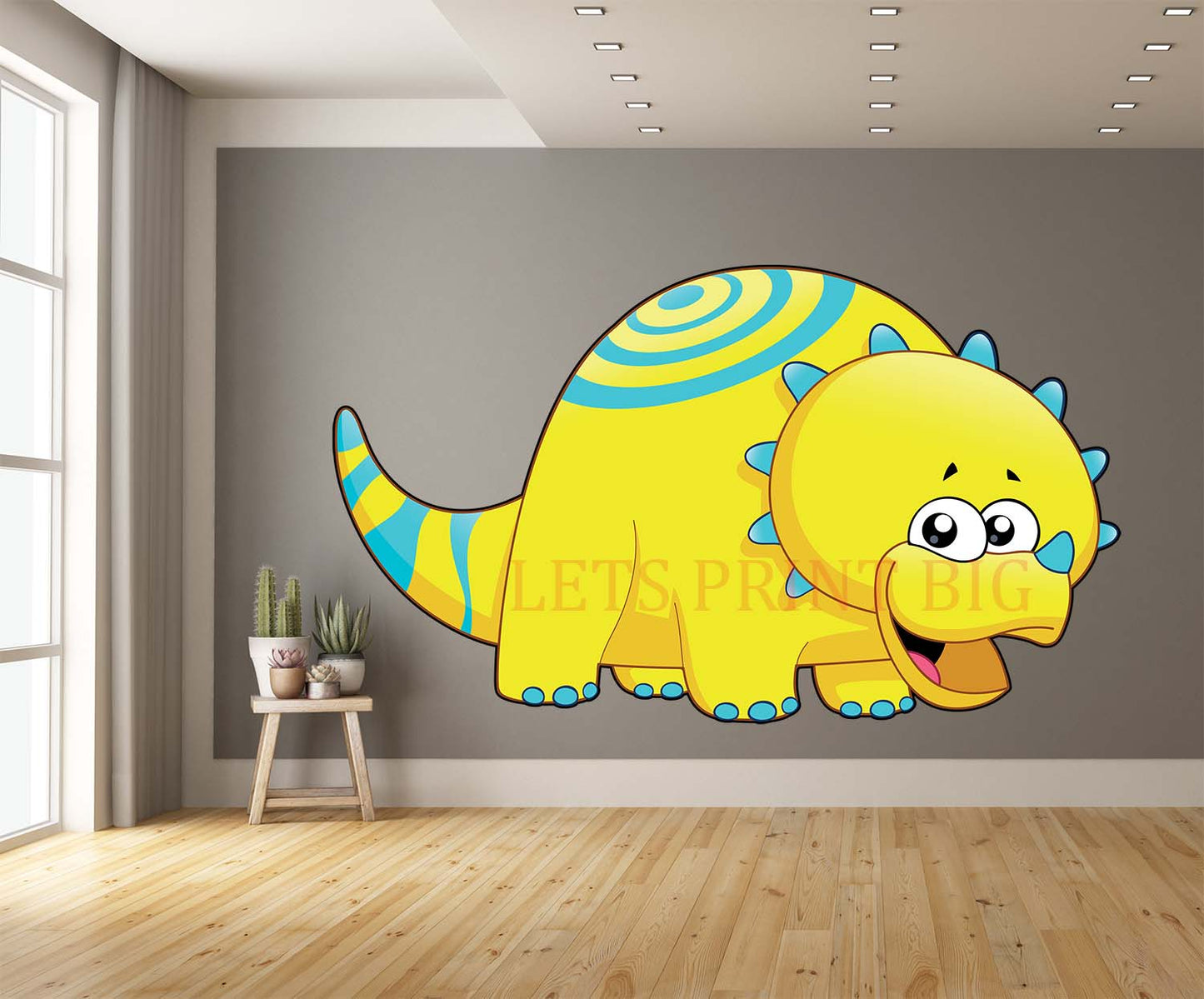 Triceratops Cartoon Yellow and Blue Wall Art Decal