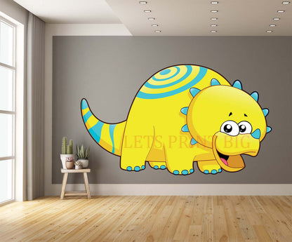 Triceratops Cartoon Yellow and Blue Wall Art Decal