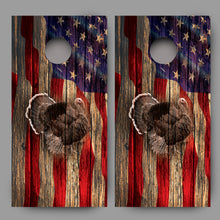 Rustic Wood Turkey American Flag Fade Cornhole Board Decal Wrap