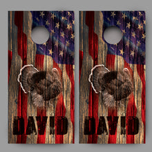 Turkey Wood American Flag Customized With Your Name Corn Hole Wrap