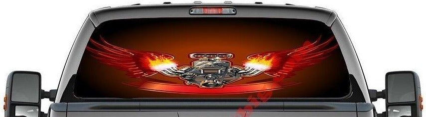 V8 Engine Flames-Rear Window Decal-Graphic - Let's Print Big