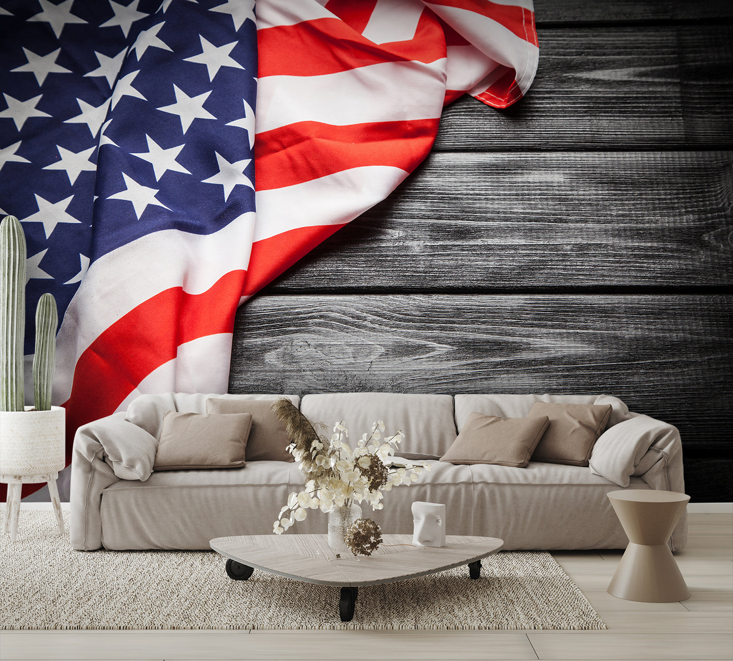 American Flag Wallpaper Vintage Weathered Barn Siding Mural