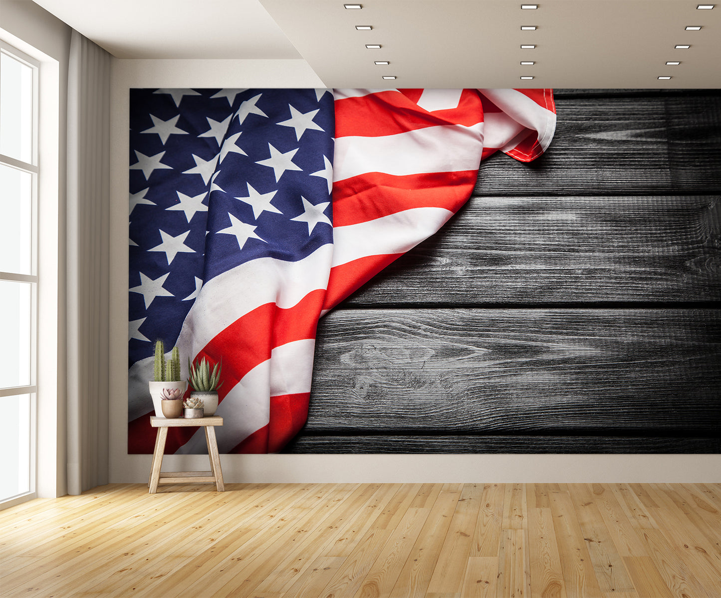 American Flag Wallpaper Vintage Weathered Barn Siding Mural