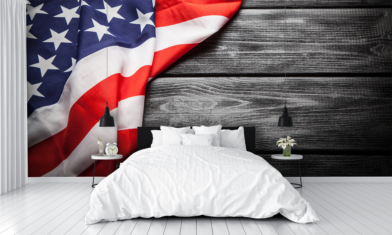 American Flag Wallpaper Vintage Weathered Barn Siding Mural