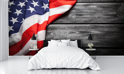 American Flag Wallpaper Vintage Weathered Barn Siding Mural