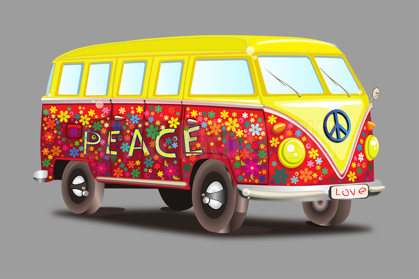 Car Art Volkswagen Bus Flowers Peace Love Bug High Resolution Wall Decal
