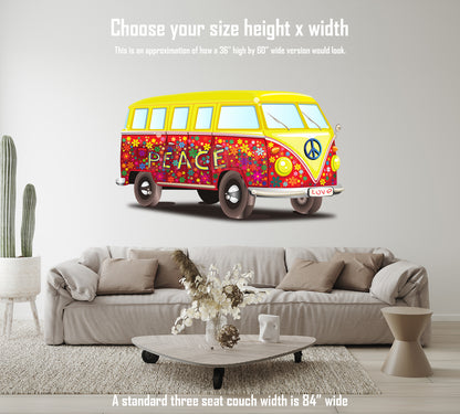 Car Art Volkswagen Bus Flowers Peace Love Bug High Resolution Wall Decal