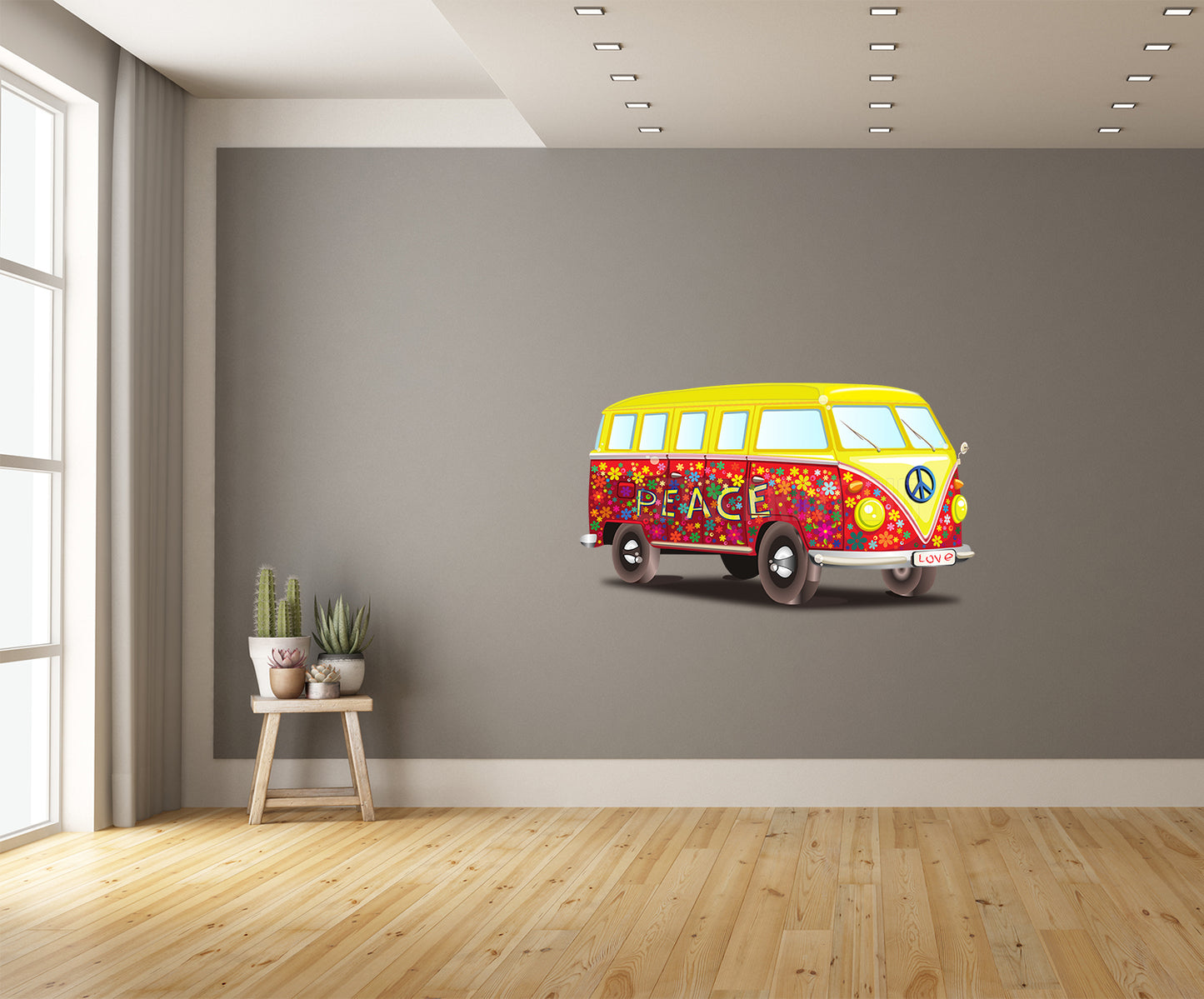 Car Art Volkswagen Bus Flowers Peace Love Bug High Resolution Wall Decal